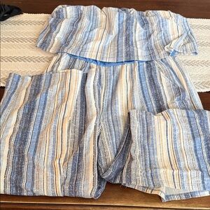 Striped Blue and Beige Two-Piece Set